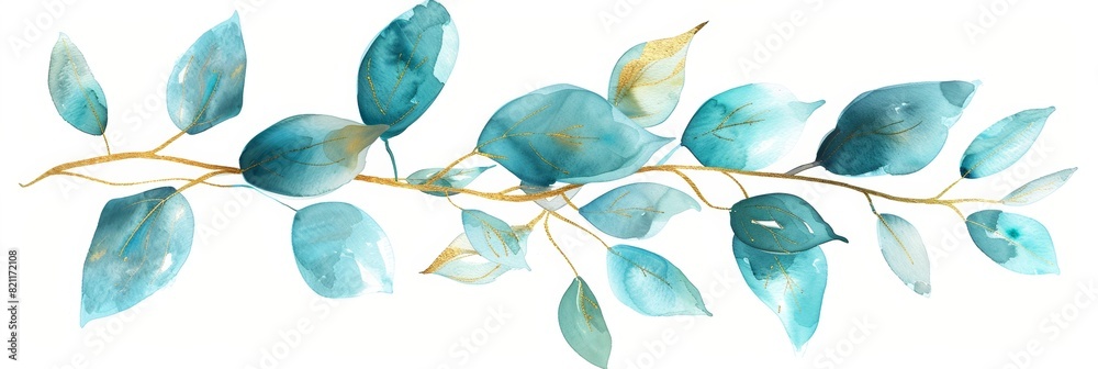 Wall mural Watercolor Art of Golden Leaves on Azure Branch Generative AI