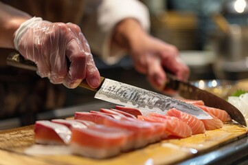 Sushi chef transforms simple ingredients into culinary masterpieces. The precise knife skills, the delicate handling of the fish