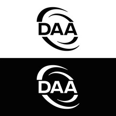 DAA logo. D A A design. White DAA letter. DAA, D A A letter logo design. D A A letter logo design in FIVE, FOUR, THREE, style. letter logo set in one artboard. D A A letter logo vector design.	
