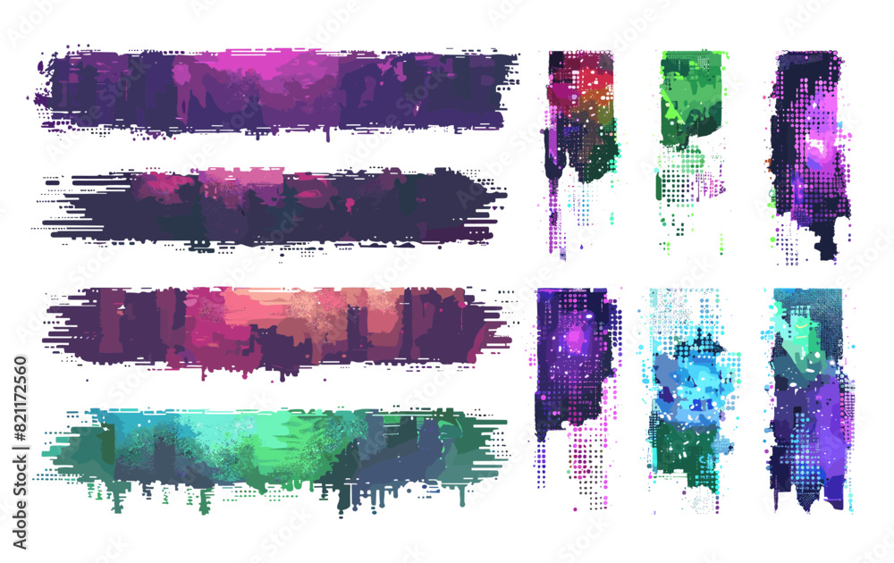 Wall mural blank banners pixel art vector set. rectangles torn edges frames digital artifacts glitches error li