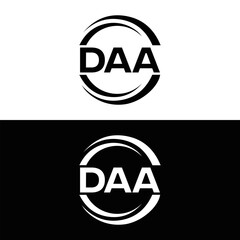 DAA logo. D A A design. White DAA letter. DAA, D A A letter logo design. D A A letter logo design in FIVE, FOUR, THREE, style. letter logo set in one artboard. D A A letter logo vector design.	
