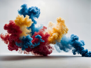 A colorful cloud of smoke with red, yellow, and blue swirls