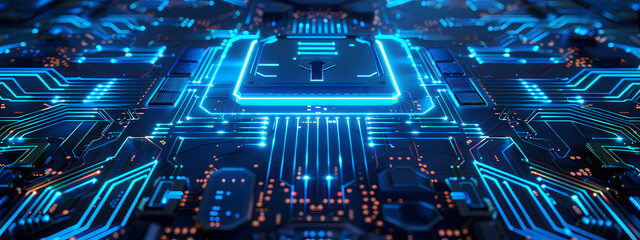 Tech Lock with Blue Digital Circuits
