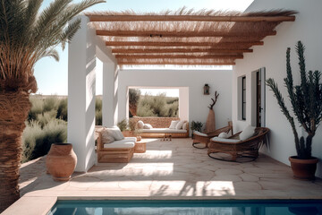 White luxury villa with swimming pool. Mediterranean	 Vacation 