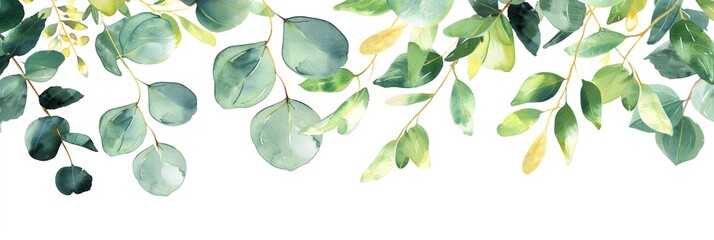 Watercolor Corner Decoration with Green Foliage and Gold Leaves for Autumn Designs Generative AI