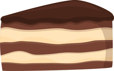 Vector illustration of a delicious chocolate cake slice with multiple layers
