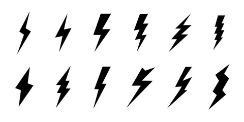 Lightning bolt icons with grunge isolated on white background. Vintage flash symbol, thunderbolt. Simple lightning strike sign. Vector