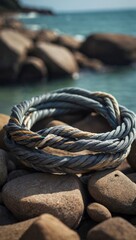 Fototapeta premium Sea cable bay on the shore. Concept for Sailor's Day.