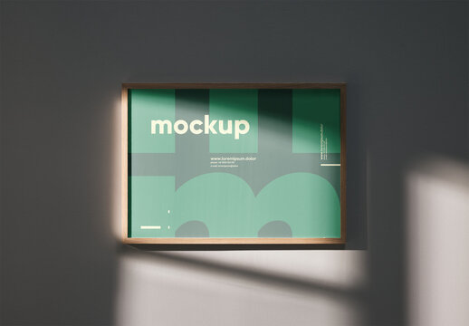 Mockup of customized horizontal picture frame on wall