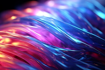 Detailed minimal digital painting of a nano-engineered optical material, close-up on its light-bending fibers, in a vibrant palette of purples and blues
