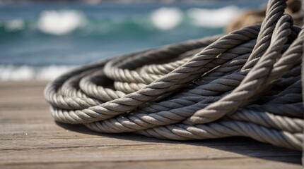 Fototapeta premium Sea cable bay on the shore. Concept for Sailor's Day.
