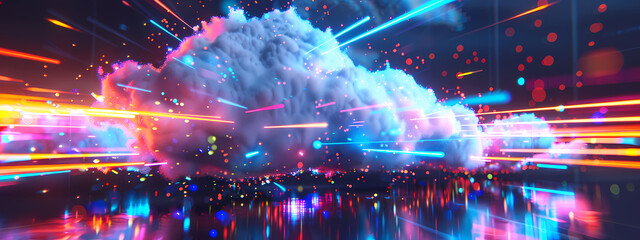 Obraz premium Abstract Tech Cloud with Neon Lights