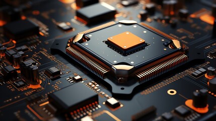 Minimal digital painting of a nano-scale chip assembly, close-up on soldering micro-components, in a high-contrast metallic color scheme