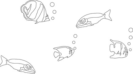 Vector illustration sketch of abstract painting design drawing of fish in the sea swimming freely