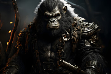 Gorilla wear traditional Japanese samurai