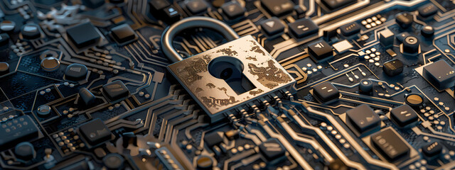 Fototapeta premium Advanced Security Lock on Circuit Board