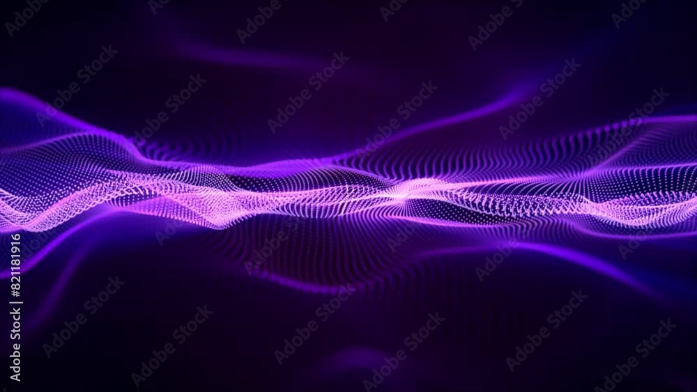 Wall mural ethereal waves of bright particles with soft purple blue glow effect. seamless loop abstract animati