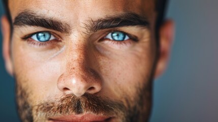 Fototapeta premium A close up of a man with blue eyes and beard, AI