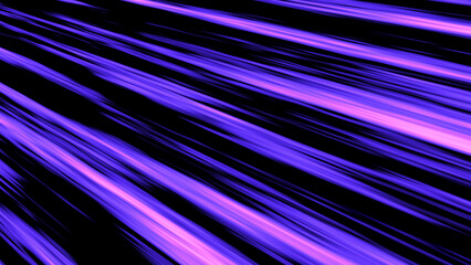 Anime style purple speed lines background on black. Bright glowing neon lines moving with the speed of light. Cosmic light speed lines. Velocity lines displaying the flash action. Purple trails.