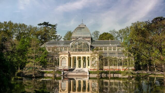 Madrid Spain time lapse at El Retiro Park Glass Palace