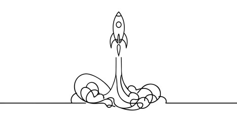 One continuous line drawing vector. Spacecraft flying up. concept rocket space ship launch. © Vasyl Yurlov