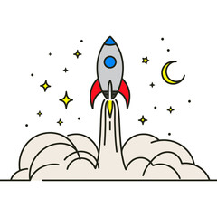 Obraz premium One continuous line drawing vector. Spacecraft flying up. concept rocket space ship launch.