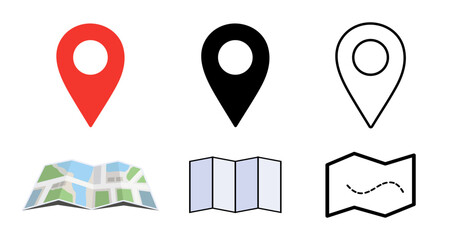Set of map pin location icons. Template for colored icons for location pins. Web placement symbols and navigation isolated on a white background.