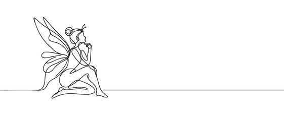 Continuous one line drawing of a fairy. Simple vector illustration