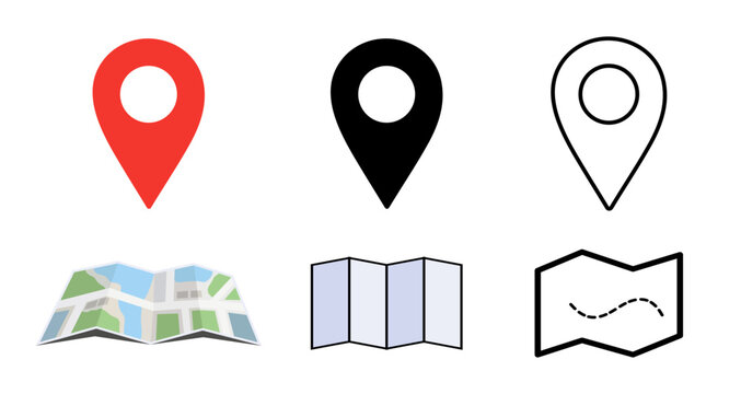 Set of map pin location icons. Template for colored icons for location pins. Web placement symbols and navigation isolated on a white background.