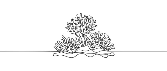 Corals seaweed one line drawing. Different types of corals. Coral reef Vector illustration. © Vasyl Yurlov
