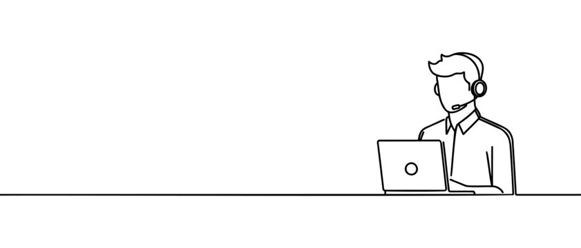 Continuous one line drawing of support service. Customer service outline vector illustration.