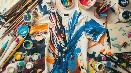 A Colorful Mess: Paint Brushes and Paints Unleashed on a Table