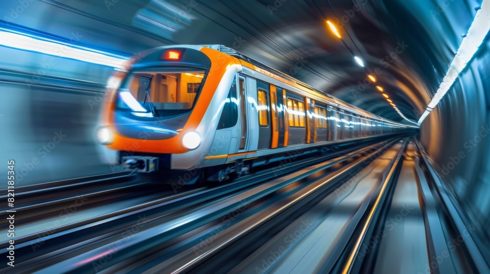 Aufkleber electric train speeding through a tunnel with motion blur effect.