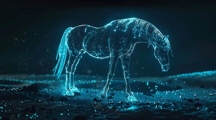 A teal glow horse silhouette in a nightscape bold outline
