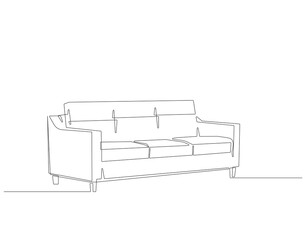 Continuous one line drawing of modern sofa. One line drawing illustration of couch. Furniture for living room concept continuous line art. Editable outline.