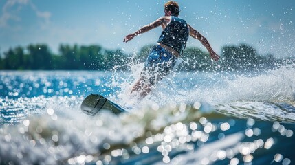 Naklejka premium Mastering the Crest: Surfing the Wild Wave