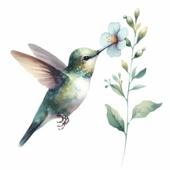 watercolor painting image of hummingbird and flower 