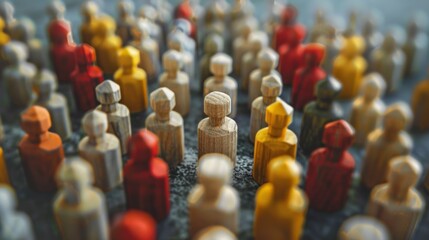 Obraz premium A group of wooden people standing in a circle with one person missing, AI