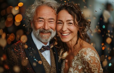 Senior couple joyfully reaffirming their vows, celebrating their enduring love on their wedding anniversary