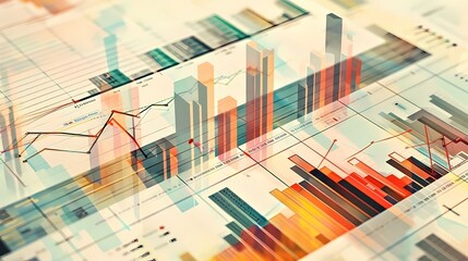 Financial data analytics graphs and charts, advanced analytics, business finance analytic concept abstract background
