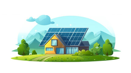 Naklejka premium A home isolated on a white background displaying solar energy