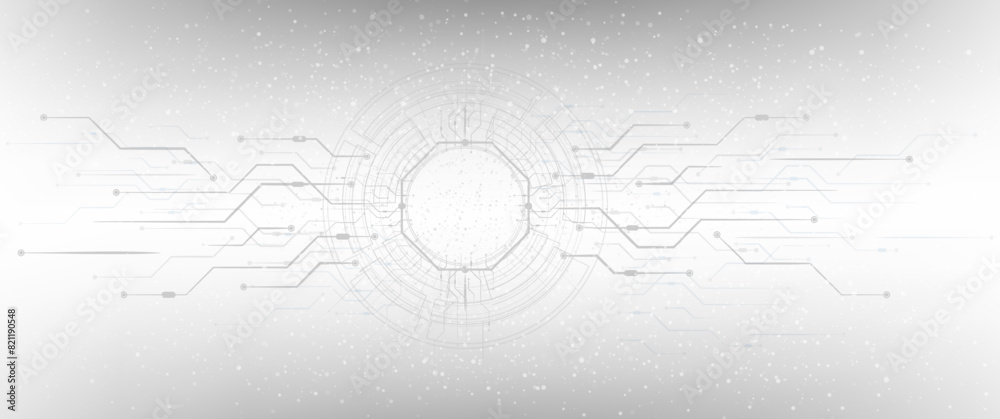 Aufkleber Grey white Abstract technology background with various technology elements Hi-tech communication concept innovation background Circle space for your text. Structure pattern technology backdrop.	