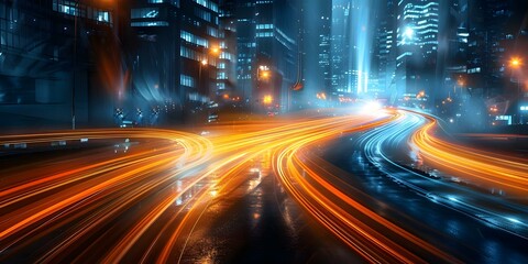 Fototapeta na wymiar Futuristic City Traffic at Night: An Abstract Representation. Concept Nighttime Urban Landscape, Futuristic Technology, Abstract Traffic Patterns