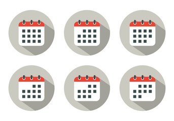 Calendar icon set with long shadow. Date, event concept