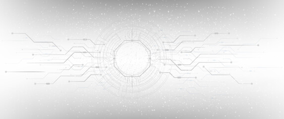 Grey white Abstract technology background with various technology elements Hi-tech communication concept innovation background Circle space for your text. Structure pattern technology backdrop.	