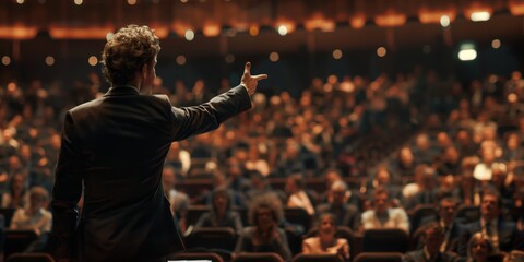 Business Professional Delivering a Keynote Speech to an Engaged Audience