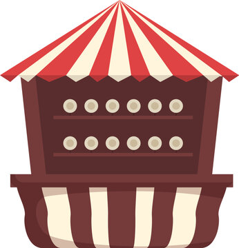 Charming illustration of a classic carnival booth with a striped awning and festive design