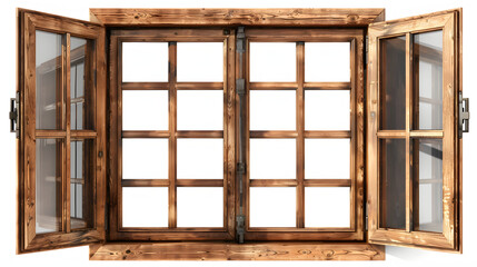 Wooden window isolated on transparent PNG background