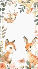 A charming birthday invitation card design featuring soft pastel colors and adorable drawings of baby animals 