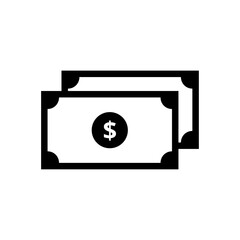 Money icon in flat style isolated on white background. Dollars symbol in black for your web site design, app, UI. Simple money abstract icon. Vector illustration.